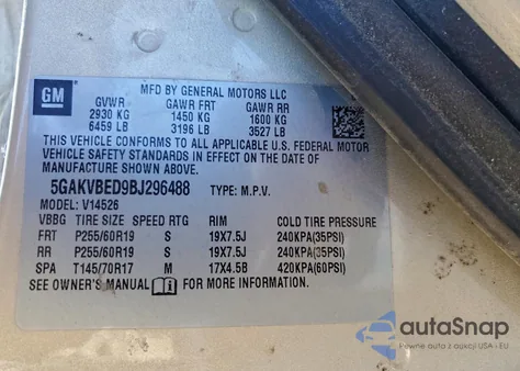 2011 Buick Enclave Cxl из США, поврежденный, VIN 5GAKVBED9BJ296488